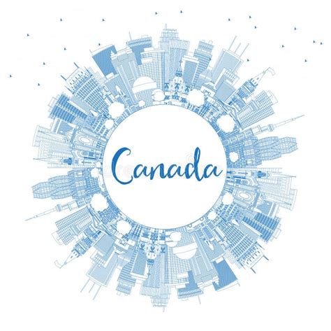 Outline Canada City Skyline With Blue Buildings And Copy Space Stock