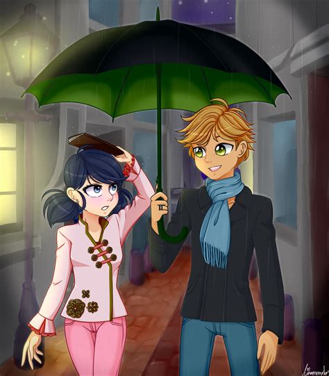 Adrien And Marinette In The Rain By Linamomoko On Deviantart