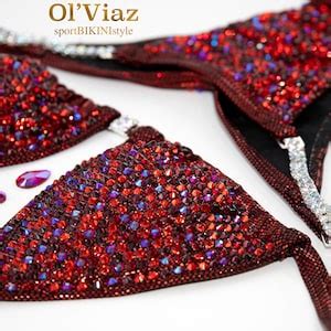 CARMEN Bikini Metallic Spandex With Crystals Competition Suit Posing Suit Rhinestone Fitness