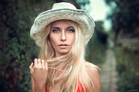 Blonde Face Depth Of Field Portrait Women Photography Blue Eyes