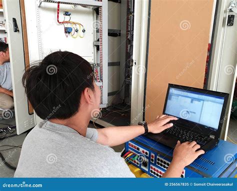 Protection Relay Testing By The Electrical Engineer Stock Image