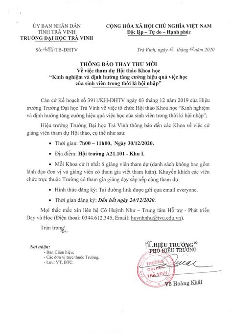 Thông Báo Thay Thư Mời Tham Dự Hội Thảo Khoa Học “kinh Nghiệm Và định