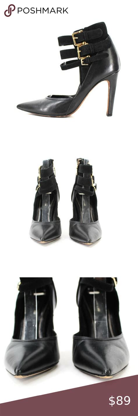 Derek Lam Shoes Black Leather Stiletto Heels Pointed Toe Suede Ankle