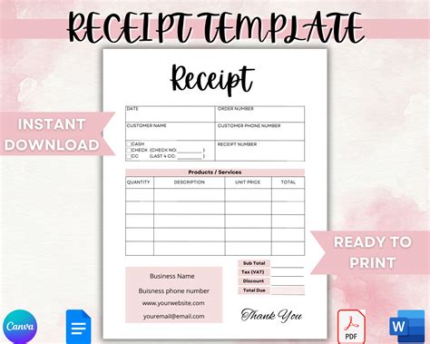 Sales Receipt Template Small Business Invoice Template Printable