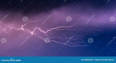 Strongly Branched Lightning Bolt High Up In The Sky Stock Image Image