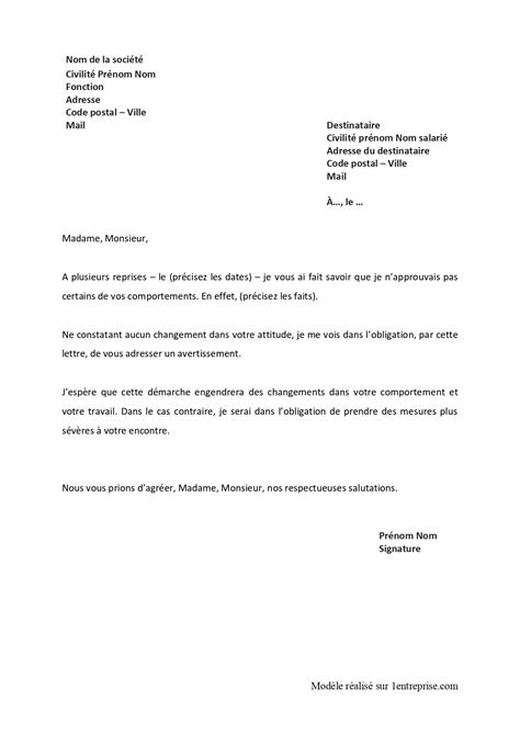 Modèle Lettre davertissement Gratuit