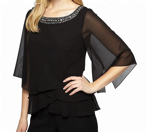 Alex Evenings Womens Large Chiffon Sleeve Blouse L