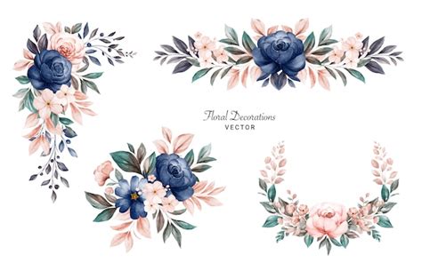 Ensemble De Bouquets De Cadre Floral Aquarelle De Roses Et De Feuilles