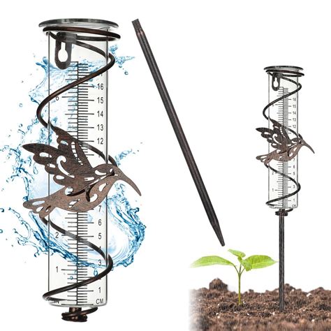 7in Outdoor Rain Gauge Detachable Clear Scale Hummingbird Design