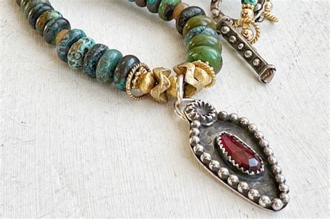 Genuine Turquoise Unique Necklace Artisan Crafted Sterling Hessonite