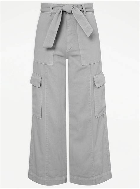 Grey Utility Denim Wide Leg Cropped Trousers Women George At Asda