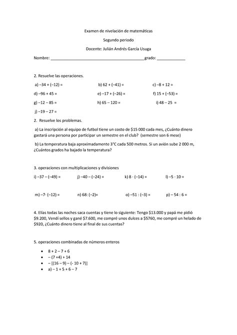 Examen de nivelación de matemáticas Examen de nivelaciÛn de matem