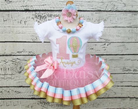 Hot Air Balloon Birthday Outfit Hot Air Balloon Tutu Ribbon Trim Tutu Pink Blue Gold
