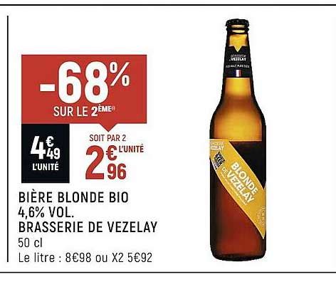Promo Bière Blonde Bio Vol Brasserie De Vezelay chez Shop iCatalogue fr