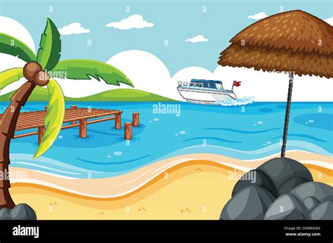 Tropical beach and sand beach scene cartoon style Stock Vector Image ...