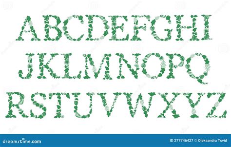 Font Made With Leaves Floral Alphabet Letters Stock Vector