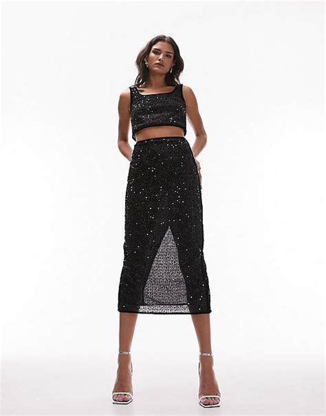 Topshop Co Ord Sequin Vest In Black Asos