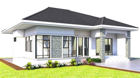 One Story House Exterior Design and Rendering Stock Illustration ...