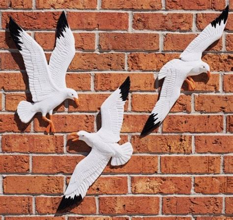 Flying Seagulls Wall Mounted Sculptures 3pc Set Lake House Wall Art