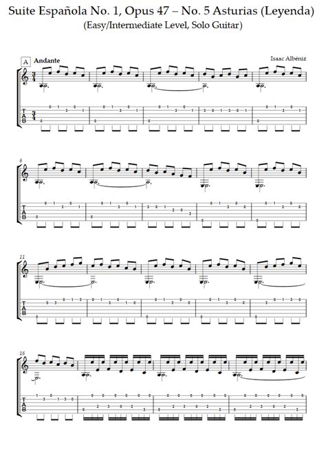 Free sheet music Albéniz Isaac Asturias Leyenda Guitar solo