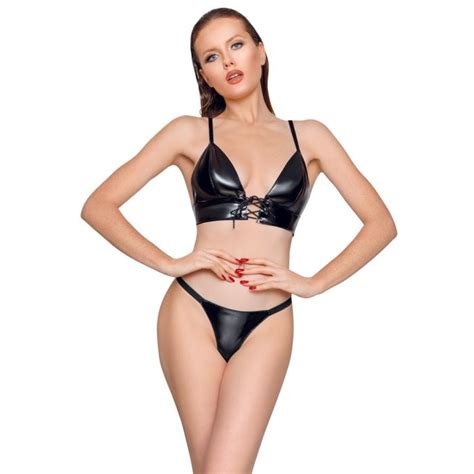 Vinyl Lingerie Set Delig Zwart