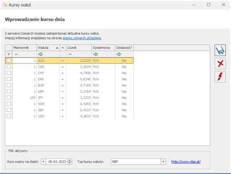 Formularz Wprowadzania Kursu Waluty Baza Wiedzy Programu Comarch ERP