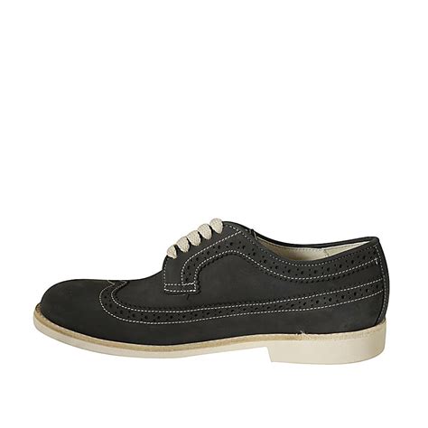 Zapato Derby Con Cordones Y Punta De Ala Para Hombre En Piel Nubuk Azul