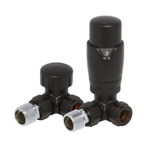 Corner Trv Lockshield Radiator Valve Set In Matt Black Mm