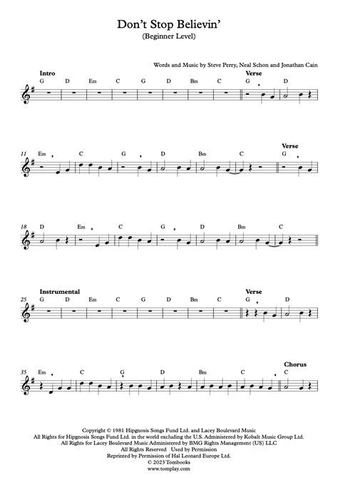 Don T Stop Believin Beginner Level Tenor Saxophone Journey Saxophone Sheet Music