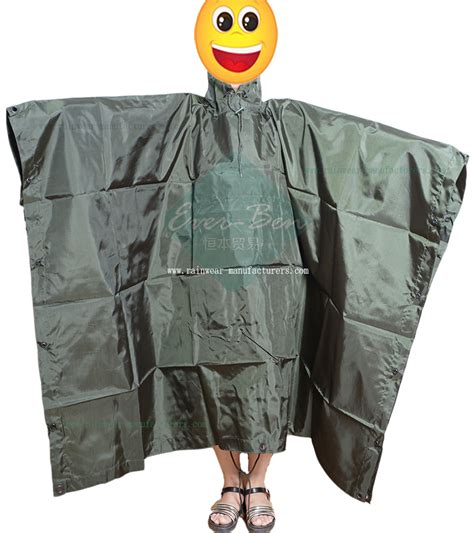 Nylon Poncho Waterproof Raincape For Army Heavy Duty Rain Poncho Olive Green Waterproof Poncho