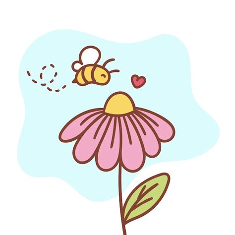 Premium Vector A Cute Bee Flying Towards A Flower Flower And Bee Hand