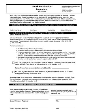 Fillable Online Dependent Student SNAP Verification Worksheet Fax Email