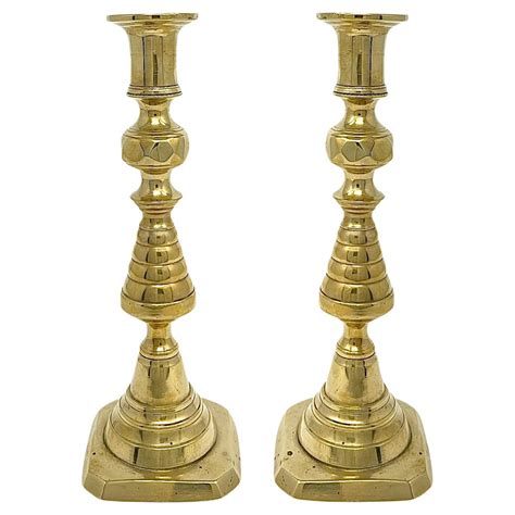 Pair Antique English Victorian Solid Brass Beehive Candlesticks Circa 1890 For Sale At 1stdibs