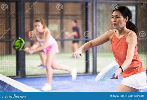 Young Asian Woman Playing Padel On A Hard Court Stock Photo Image Of