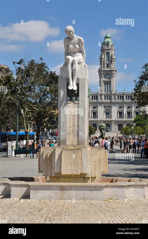 Statue Of Youth And The City Hall In The Avenue Dos Aliados Porto