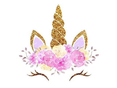 Unicorn Face Png Sublimation Designs Glittering Horn Roses Flowers