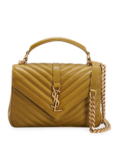 Saint Laurent College Medium Ysl Matelasse Lambskin V Flap Crossbody Bag With Golden Hardware