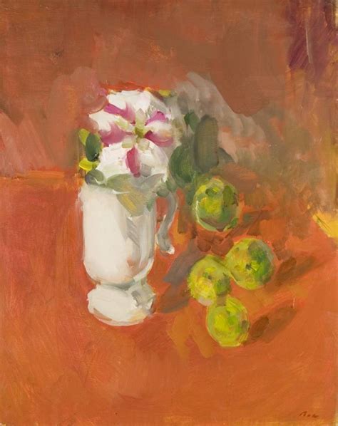 Still Life With Petunia And Green Apples Painting By Dumitru Bostan