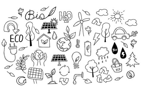 Premium Vector Hand Drawn Ecology Icons No Plastic Go Green Zero