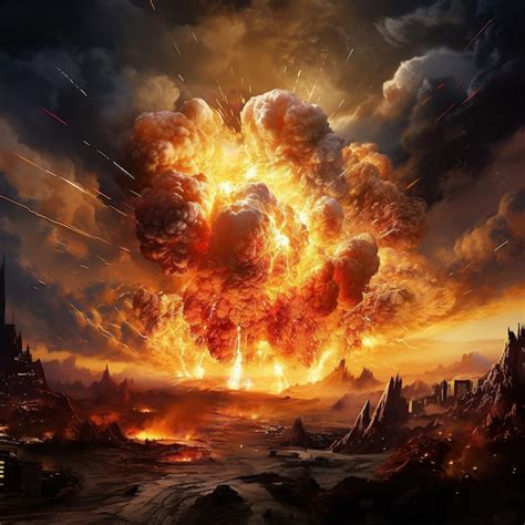 Premium AI Image | explosion destruction ball fire landscape