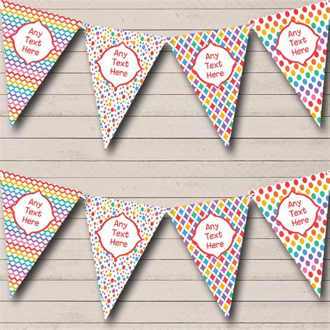 bright rainbow colours personalised carnival fete street party bunting