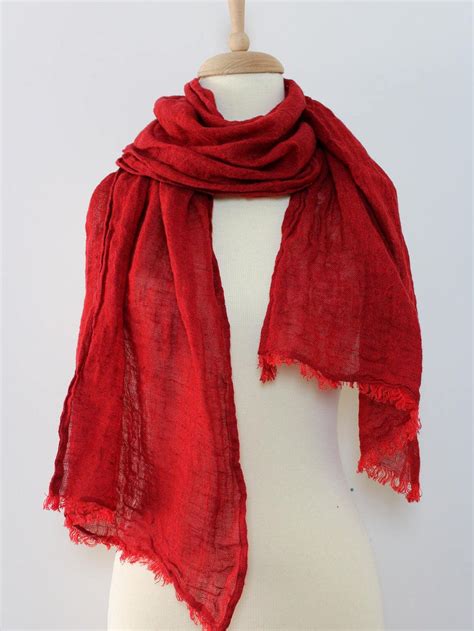 Dark Red Linen Scarf Carmine Red Men's Scarf 100% - Etsy