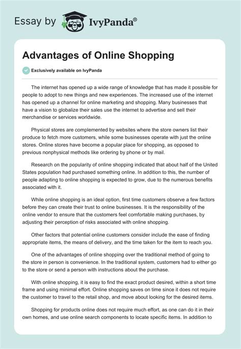 Advantages Of Online Shopping 1114 Words Essay Example