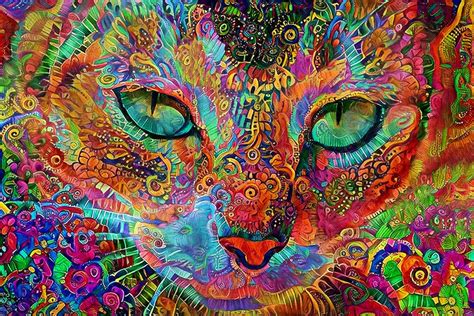 Psychedelic Cat Colorful Cat Art Cat Prints Tabby Cat Art Cat