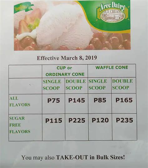 Menu At Arce Dairy Ice Cream Mandaluyong