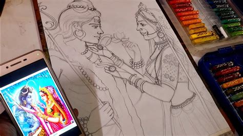 Shiv Parvati Drawing With Oil Pastel Part 1 Shivratri Oilpasteldrawings Howto Youtube