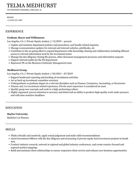 Private Equity Analyst Resume Samples Velvet Jobs