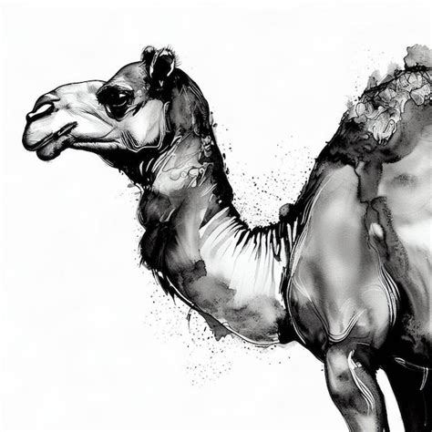 Premium AI Image | a black and white drawing of a camel with a curved ...