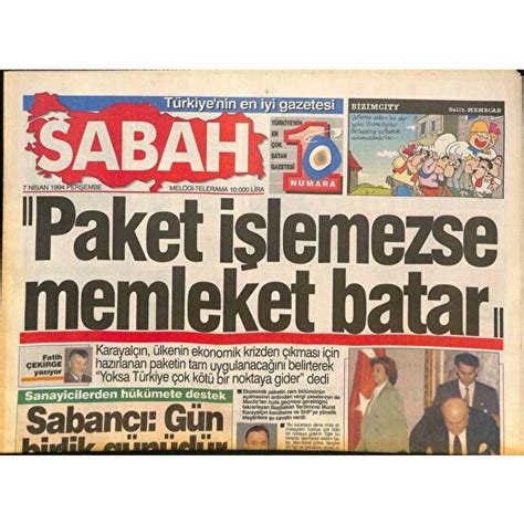 Sabah Gazetesi 7 Nisan 1994 Murat Karayalçın Memleketin Fiyatı