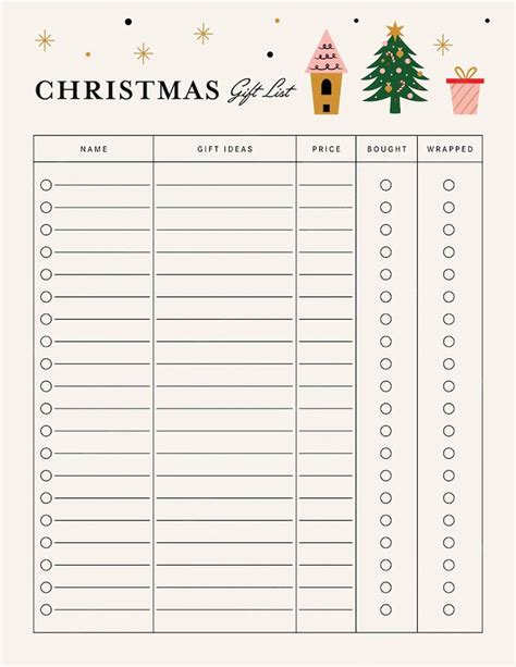 Christmas Gift List Is Shown In This Printable